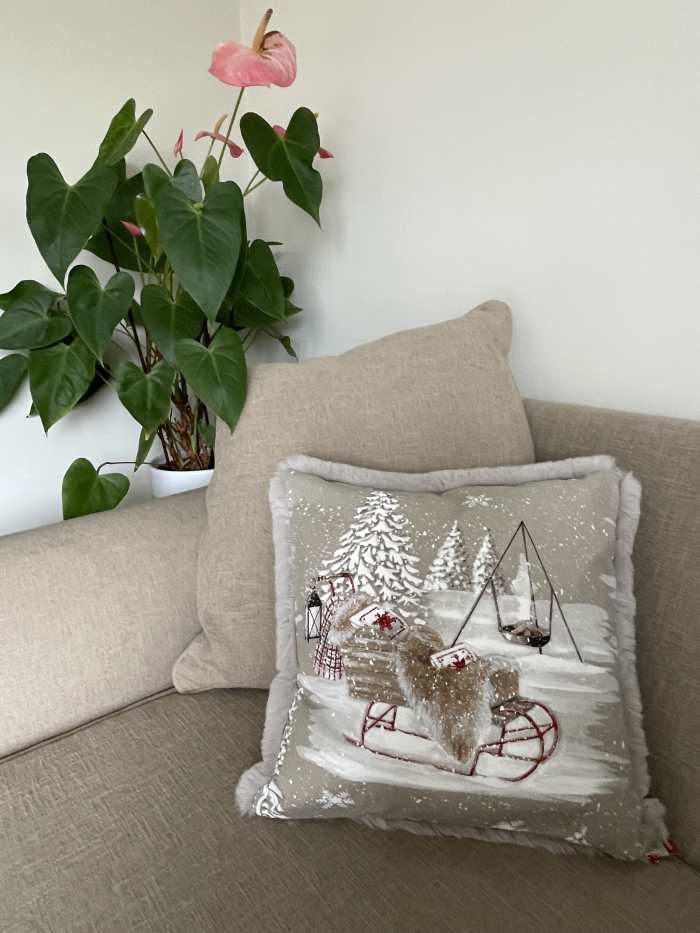 Luxurious 16” Designer Winter Sledge Cushion Cover with Quality Austrian Crystals and Luxurious Faun Faux Fur