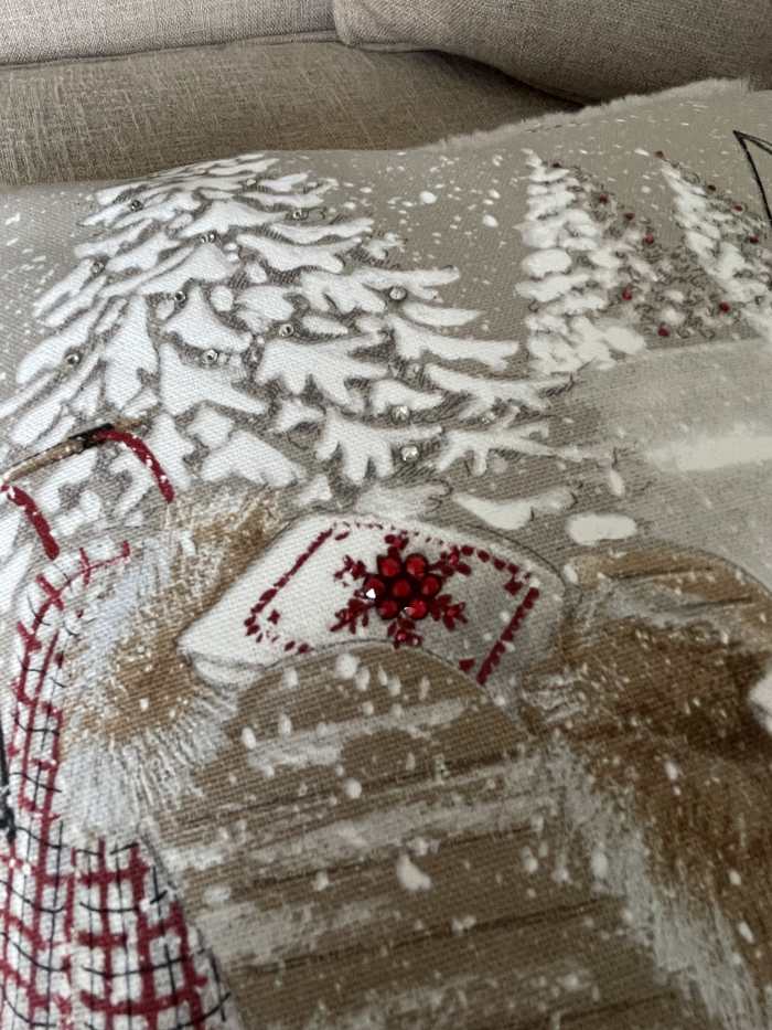 Luxurious 16” Designer Winter Sledge Cushion Cover with Quality Austrian Crystals and Luxurious Faun Faux Fur - Image 4